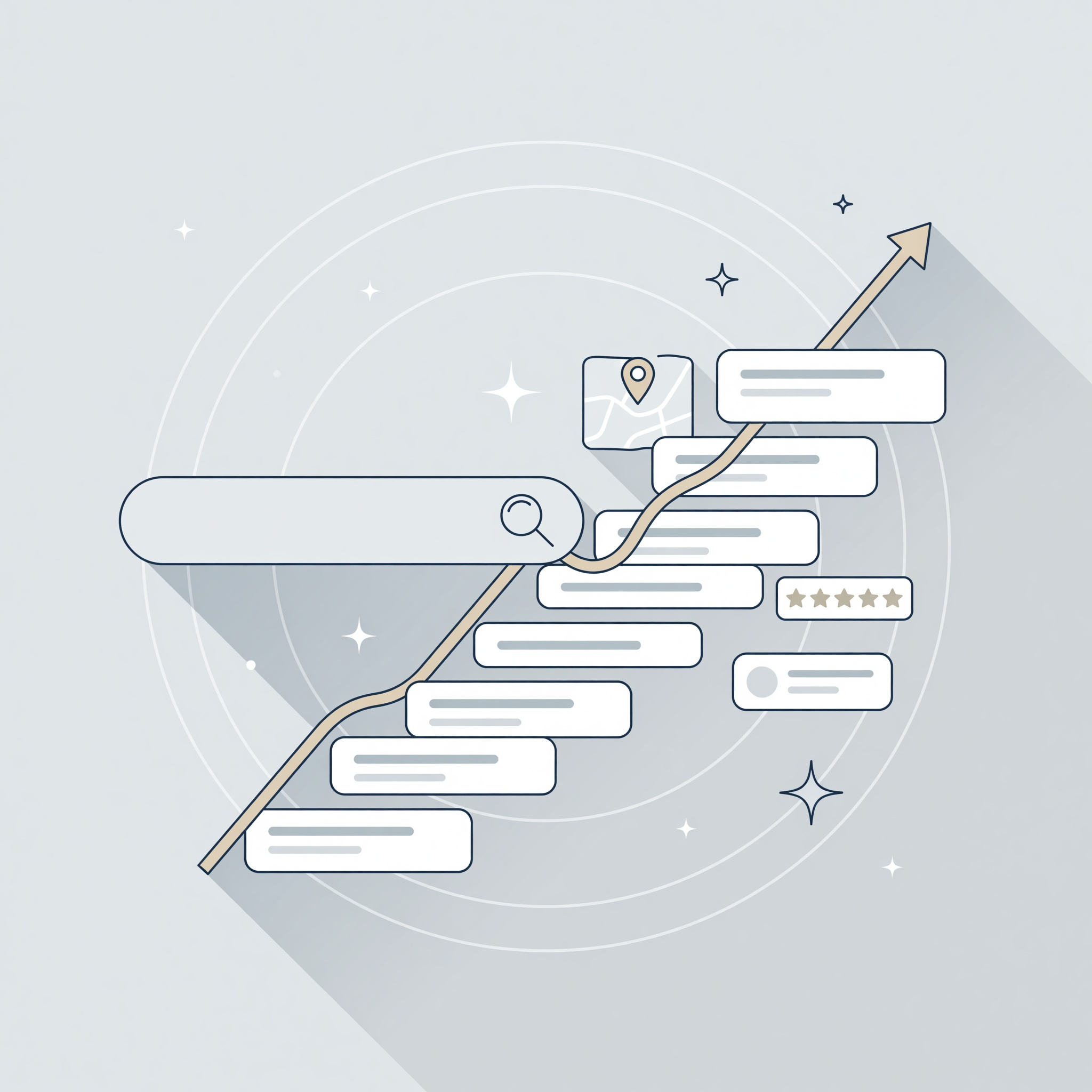 Search rankings climbing upward with local map results and 5-star reviews