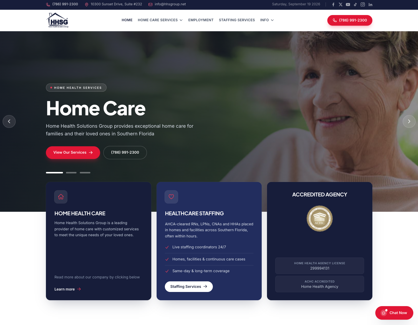 Home Health Solutions website built by Miami Web Lab